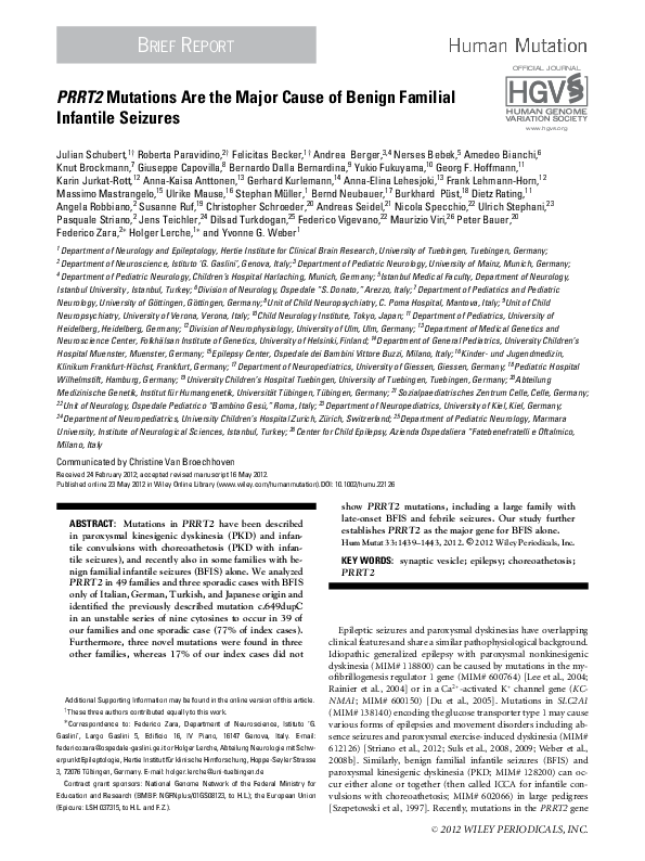 (PDF) PRRT2 Mutations are the major cause of benign familial infantile ...