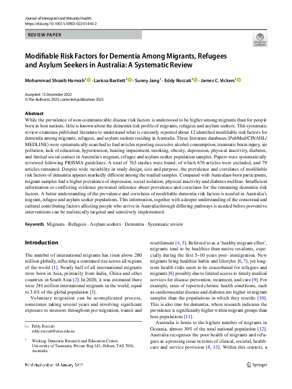 (PDF) Modifiable Risk Factors for Dementia Among Migrants, Refugees and ...