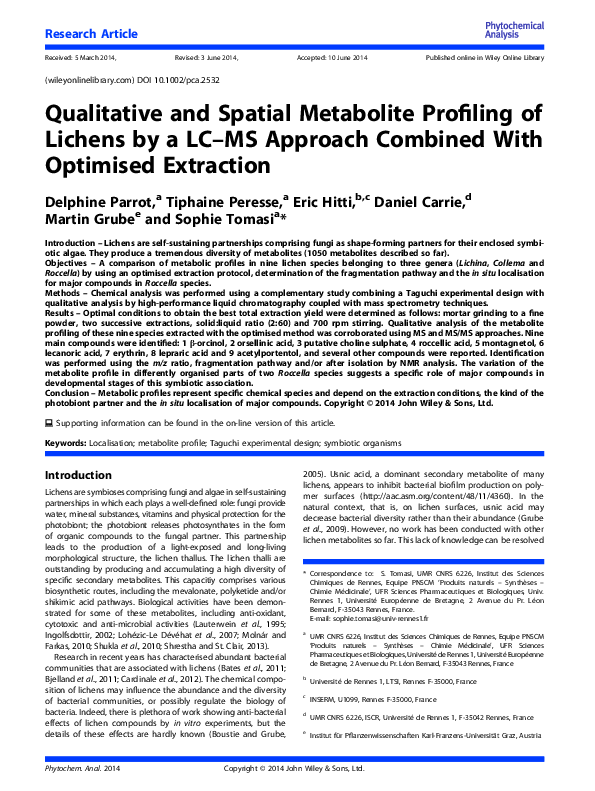 (PDF) Qualitative and Spatial Metabolite Profiling of Lichens by a LC ...