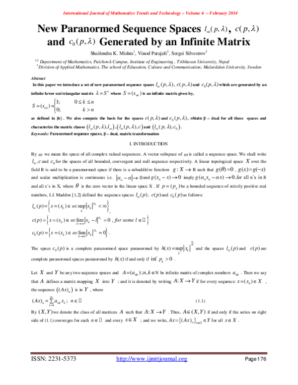 (PDF) New Paranormed Sequence Spaces l∞(p,λ) , c(p,λ) and c0(p,λ ...