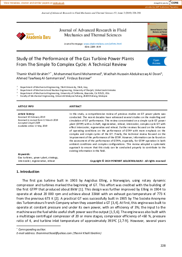 (PDF) Study of The Performance of The Gas Turbine Power Plants From The ...