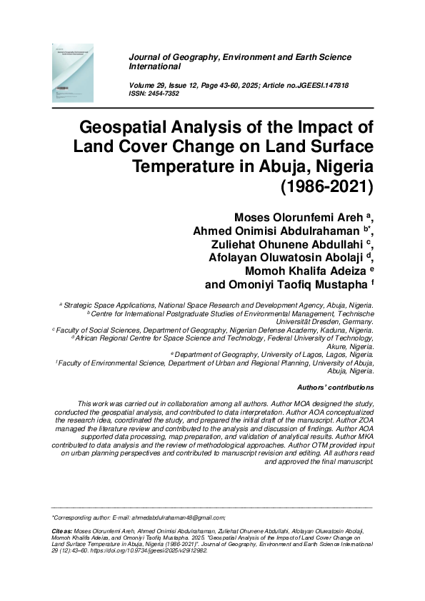 (PDF) Geospatial Analysis of the Impact of Land Cover Change on Land ...