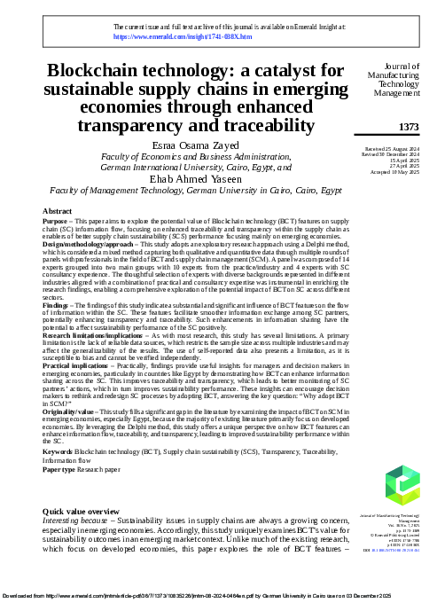 (PDF) Blockchain technology: a catalyst for sustainable supply chains ...