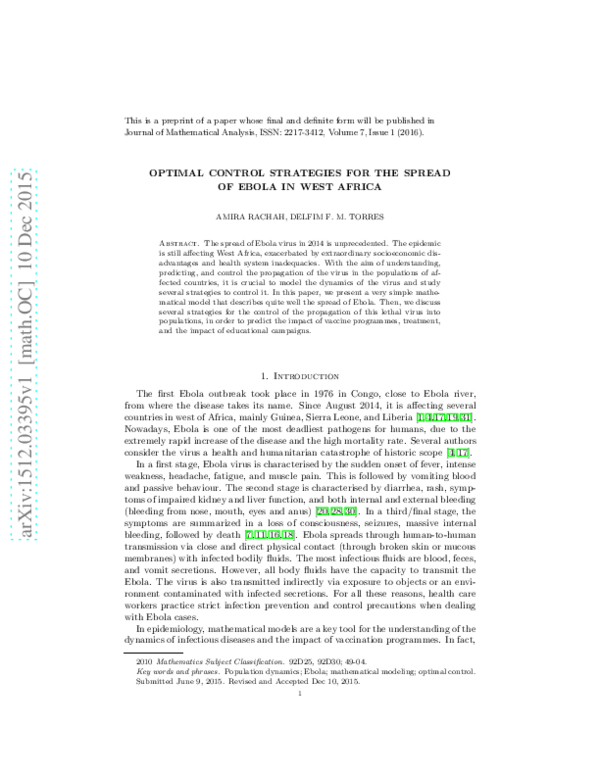 (PDF) Optimal control strategies for the spread of Ebola in West Africa