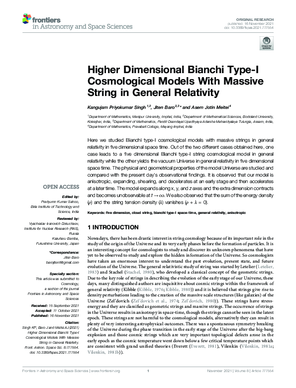 (PDF) Higher Dimensional Bianchi Type-I Cosmological Models With ...