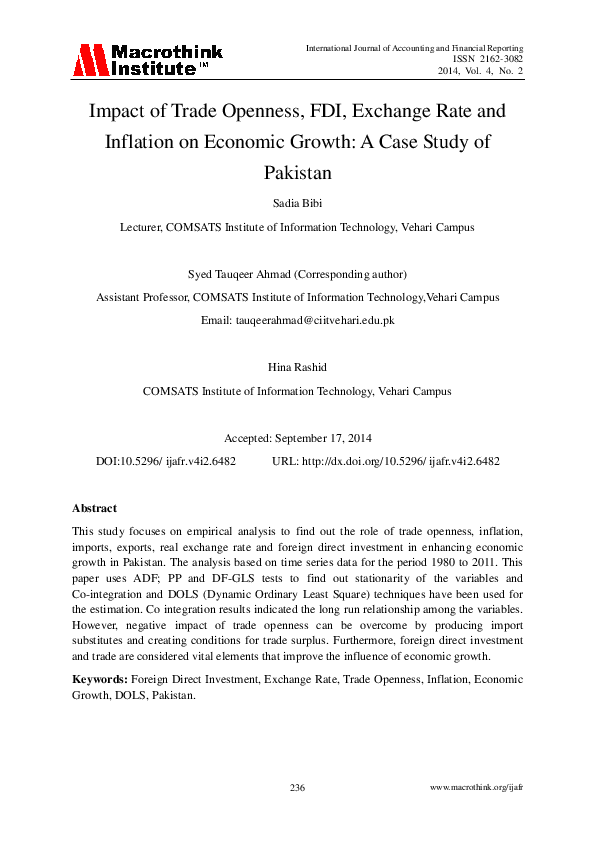(PDF) Impact of Trade Openness, FDI, Exchange Rate and Inflation on ...