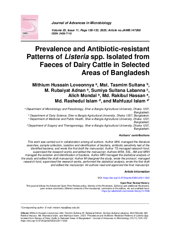 (PDF) Prevalence and Antibiotic-resistant Patterns of Listeria spp ...