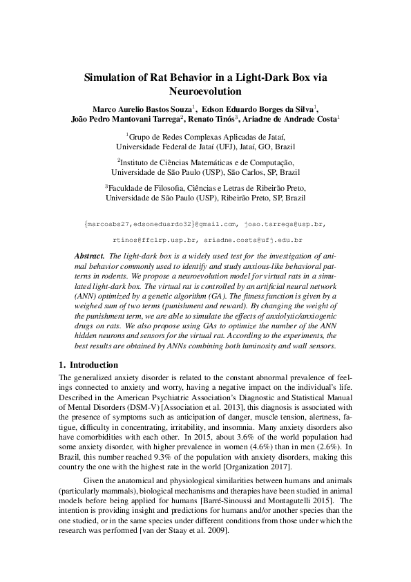 (PDF) Simulation of Rat Behavior in a Light-Dark Box via Neuroevolution