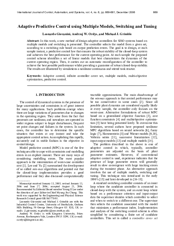 (PDF) Adaptive predictive control using multiple models, switching and ...