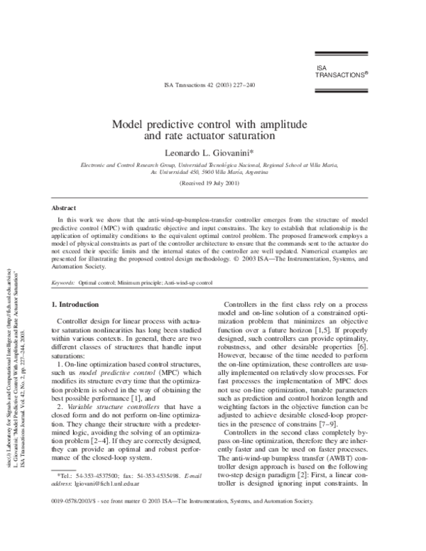 (PDF) Model predictive control with amplitude and rate actuator saturation