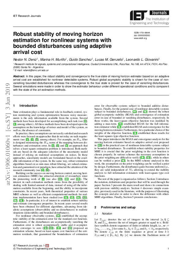 (PDF) Robust stability of moving horizon estimation for non‐linear ...