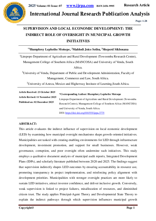 (PDF) SUPERVISION AND LOCAL ECONOMIC DEVELOPMENT: THE INDIRECT ROLE OF ...