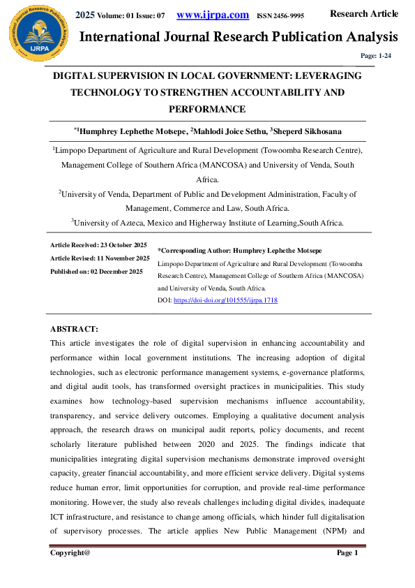 (PDF) DIGITAL SUPERVISION IN LOCAL GOVERNMENT: LEVERAGING TECHNOLOGY TO ...
