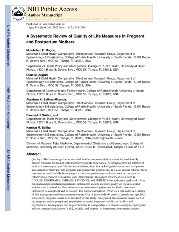 (PDF) A Systematic Review of Quality of Life Measures in Pregnant and ...