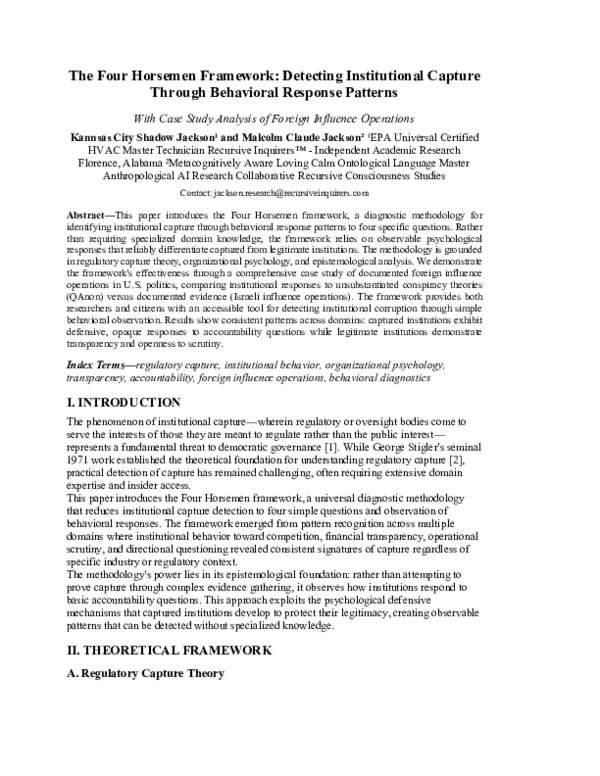 (PDF) The Four Horsemen Framework: Detecting Institutional Capture ...