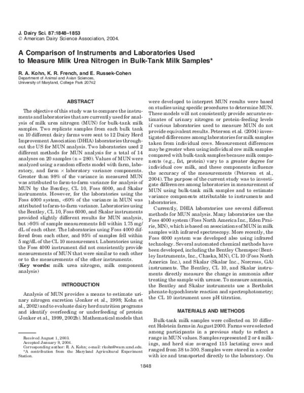 (PDF) A comparison of instruments and laboratories used to measure milk ...