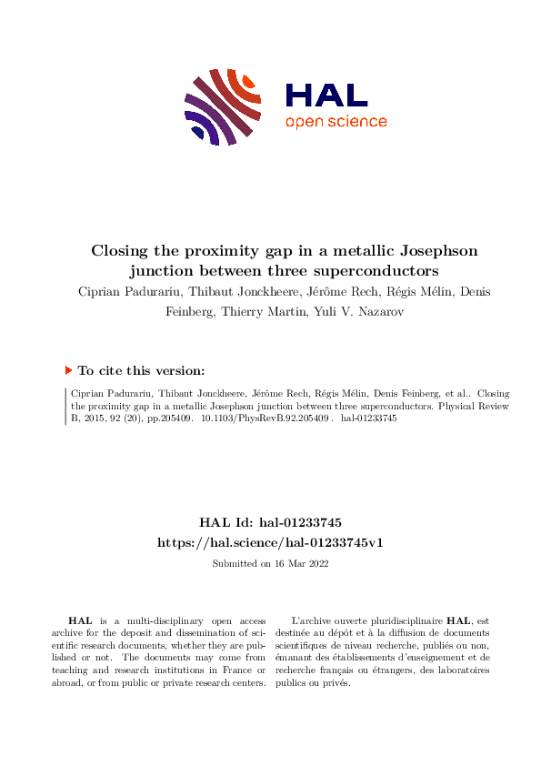 (PDF) Closing the proximity gap in a metallic Josephson junction ...