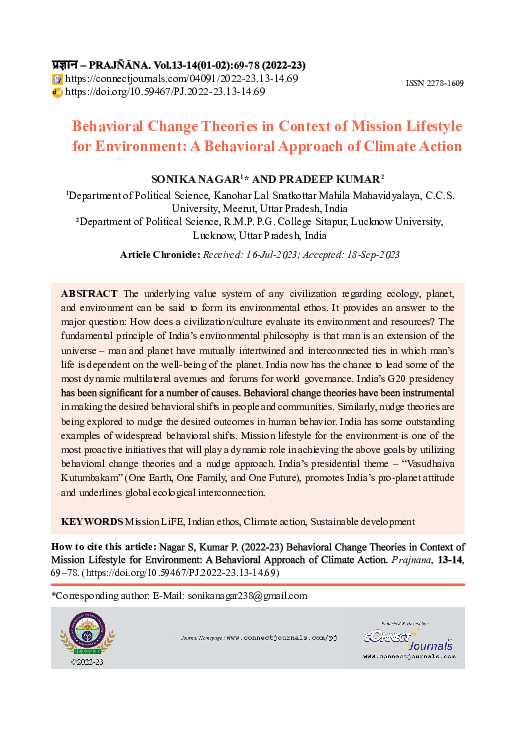 (PDF) Behavioral Change Theories in Context of Mission Lifestyle for ...