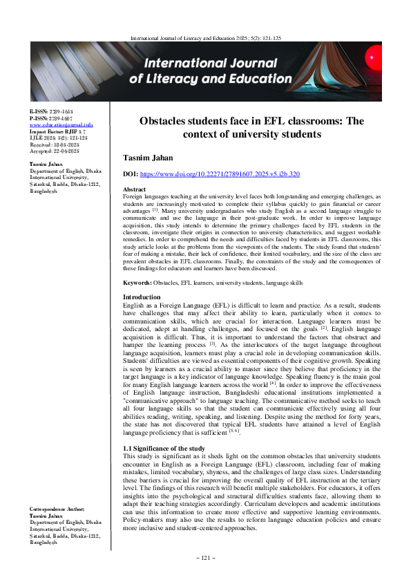 (PDF) Obstacles students Face in EFL Classrooms: The Context of ...