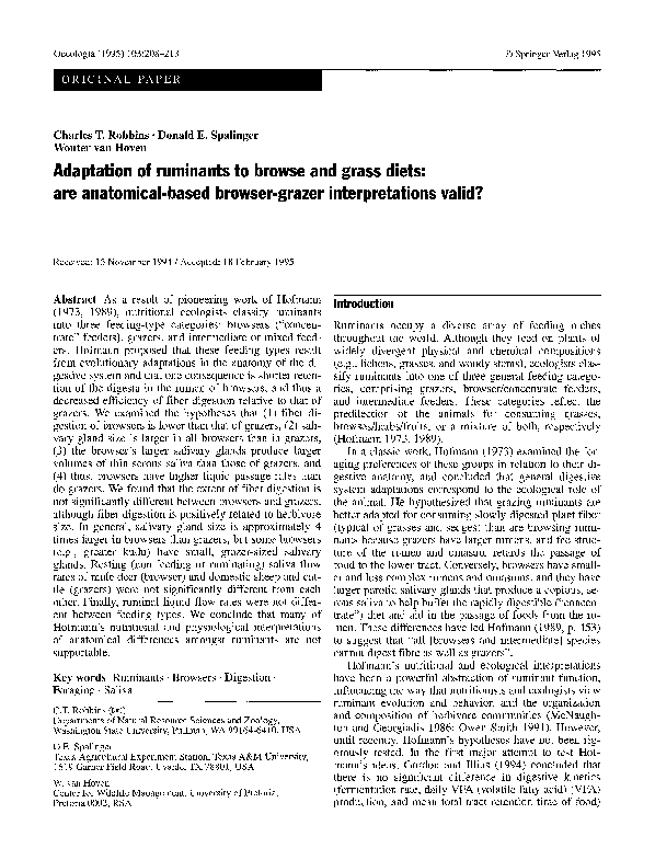 (PDF) Adaptation of ruminants to browse and grass diets: are anatomical ...