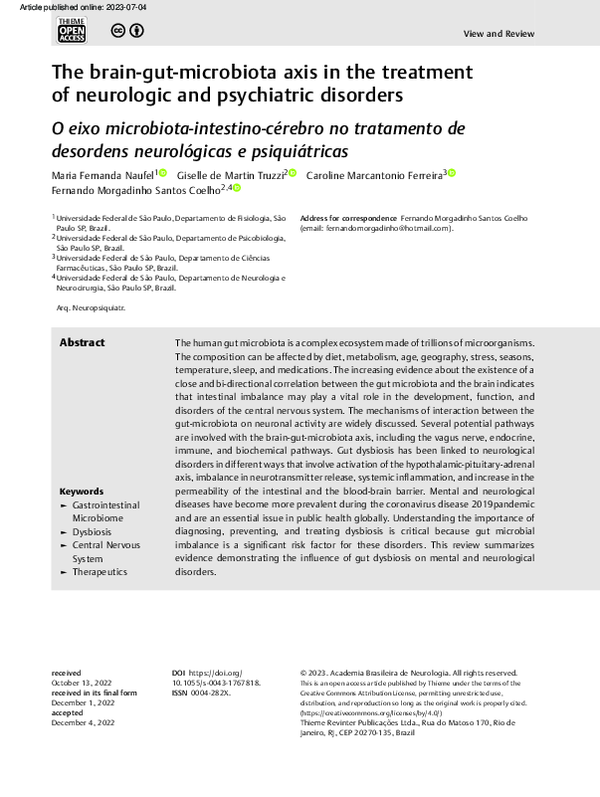 (PDF) The brain-gut-microbiota axis in the treatment of neurologic and ...