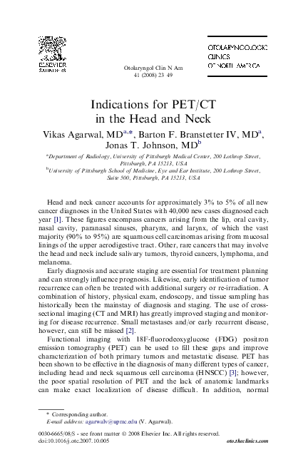 (PDF) Indications for PET/CT in the Head and Neck