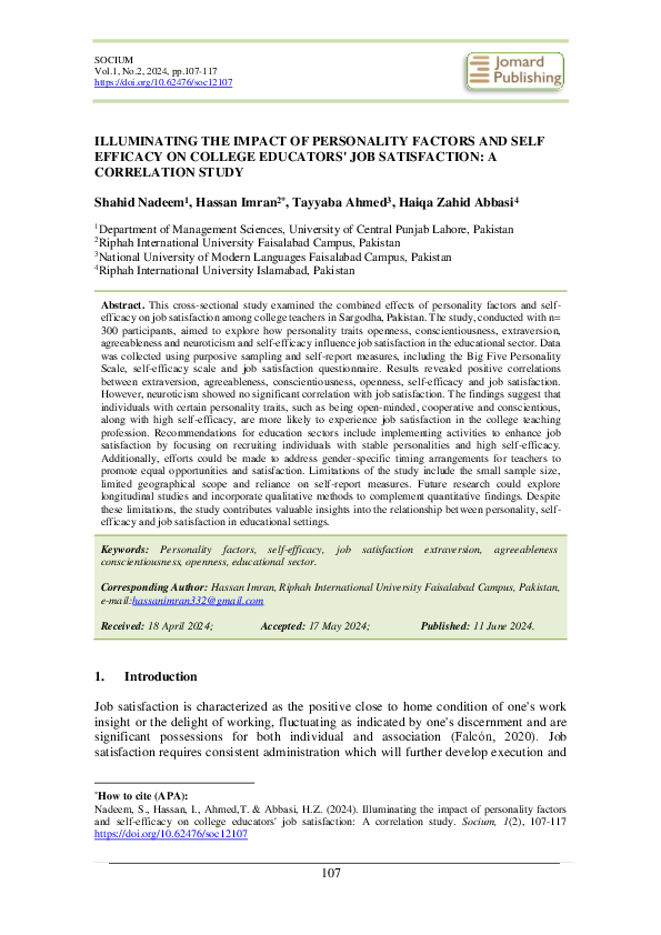 (PDF) ILLUMINATING THE IMPACT OF PERSONALITY FACTORS AND SELF EFFICACY ...