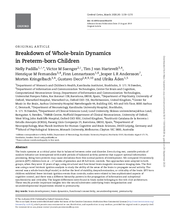 (PDF) Breakdown of Whole-brain Dynamics in Preterm-born Children