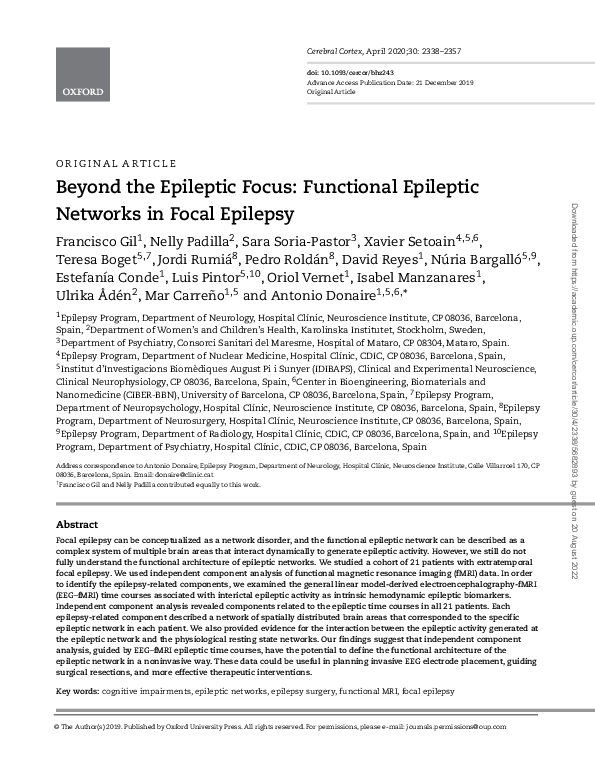 (PDF) Beyond the Epileptic Focus: Functional Epileptic Networks in ...