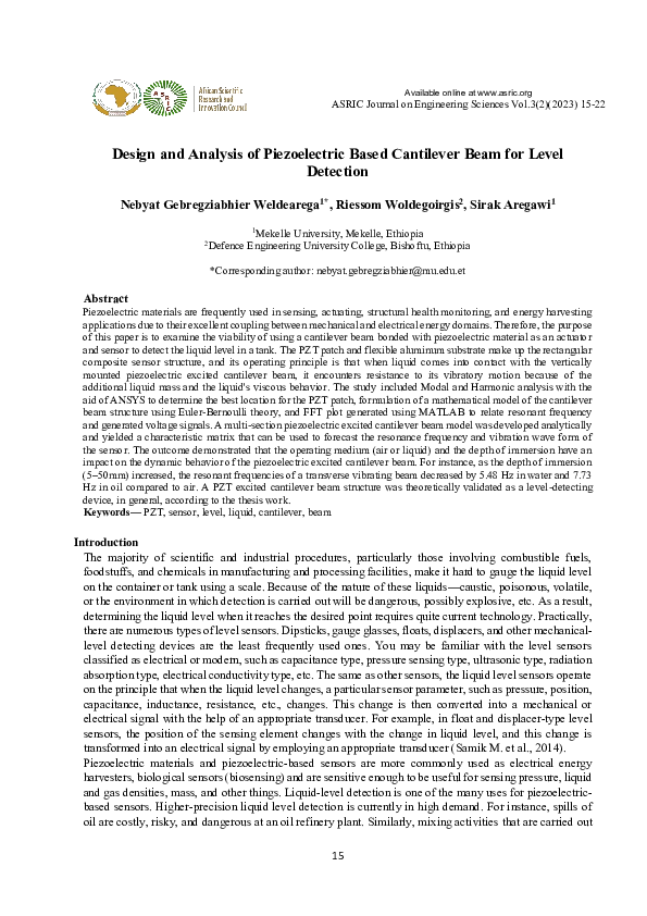 (PDF) Design and Analysis of Piezoelectric Based Cantilever Beam for ...