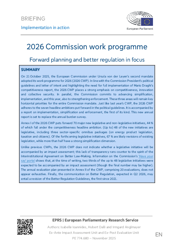 (PDF) 2026 Commission work programme: Forward planning and better ...