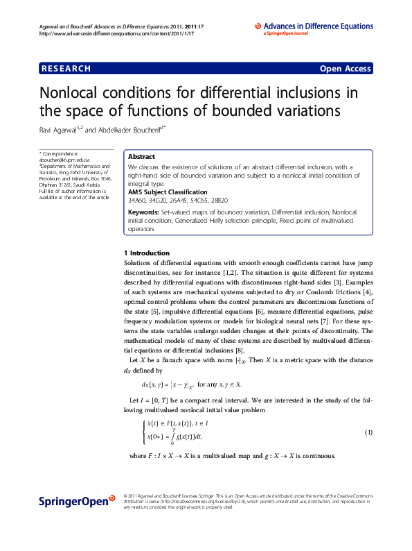 (PDF) Nonlocal conditions for differential inclusions in the space of ...