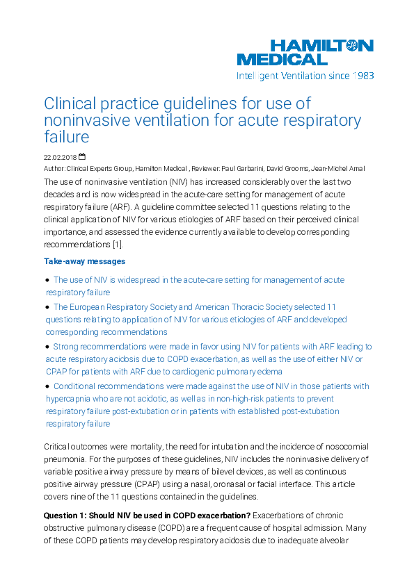 (PDF) Clinical practice guidelines for use of noninvasive ventilation ...