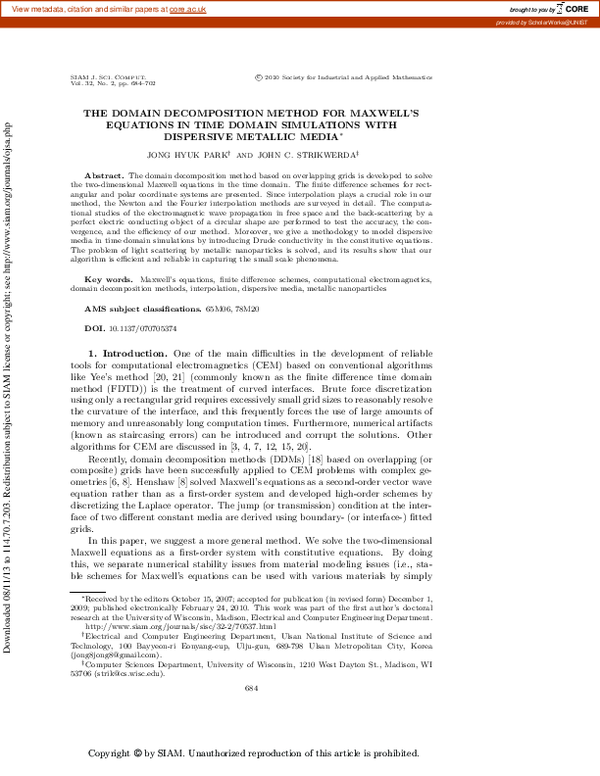 (PDF) The Domain Decomposition Method for Maxwell's Equations in Time ...