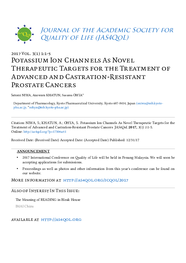 (PDF) Potassium Ion Channels As Novel Therapeutic Targets for the ...