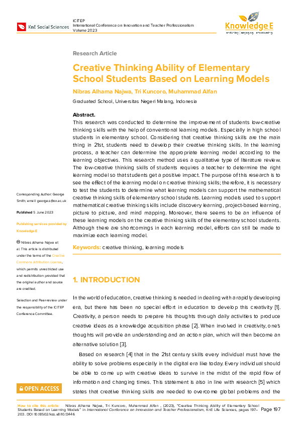 (PDF) Creative Thinking Ability of Elementary School Students Based on ...