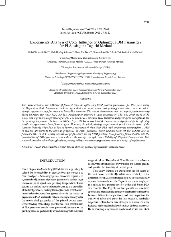 (PDF) Experimental Analysis of Color Influence on Optimized FDM ...