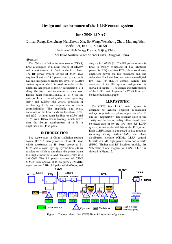 (PDF) Design and performance of the LLRF control system for CSNS linac