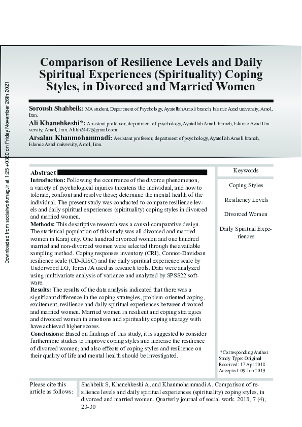 (PDF) Comparison of Resilience Levels and Daily Spiritual Experiences ...