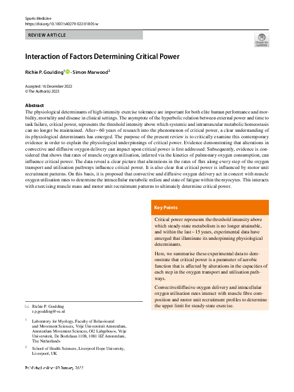 (PDF) Interaction of Factors Determining Critical Power
