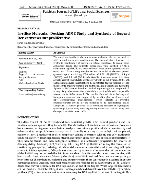 (PDF) In-silico Molecular Docking ADME Study and Synthesis of Eugenol ...
