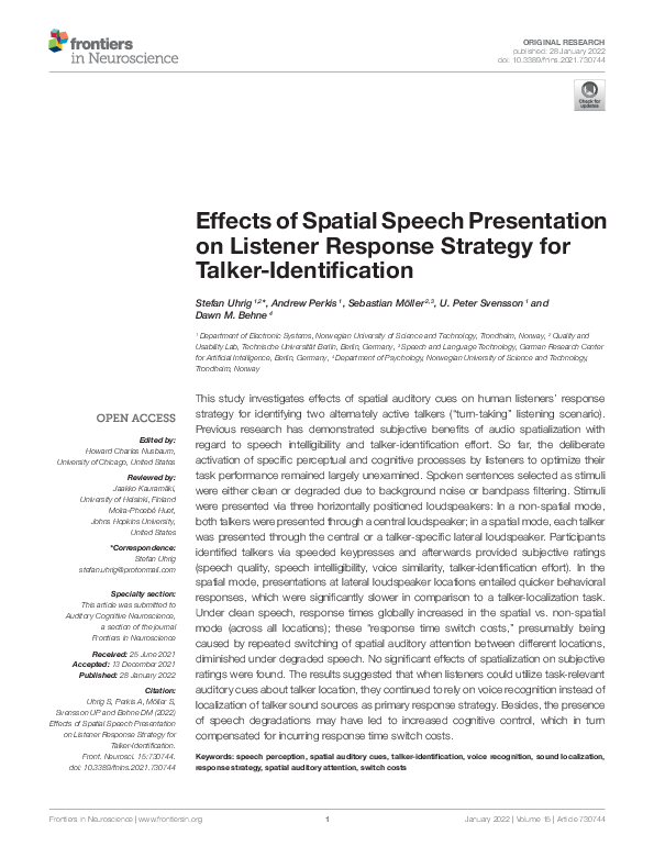 (PDF) Effects of Spatial Speech Presentation on Listener Response ...