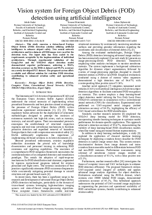 (PDF) Vision system for Foreign Object Debris (FOD) detection using ...