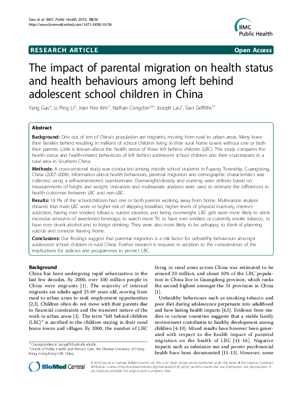 (PDF) The impact of parental migration on health status and health ...