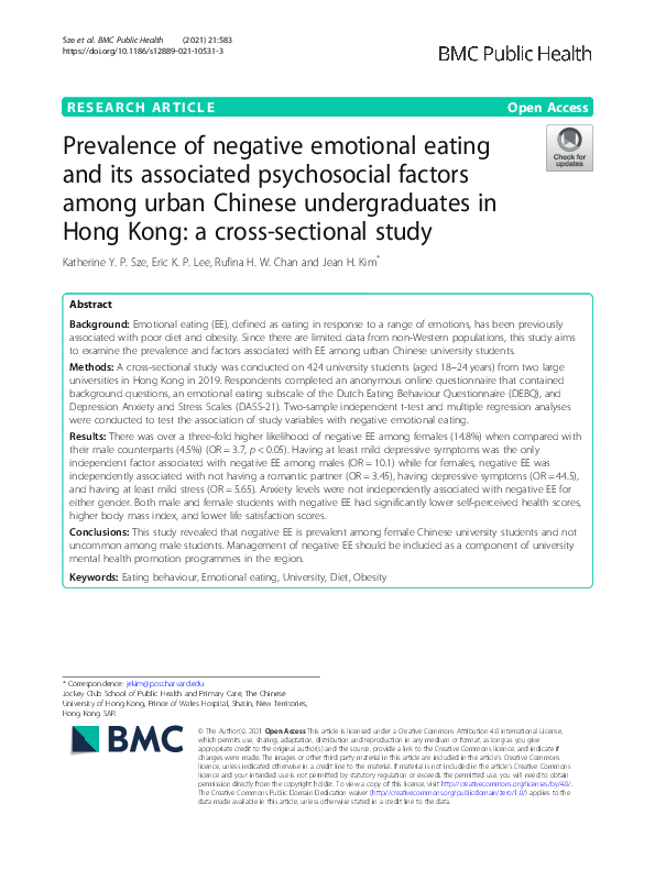 (PDF) Prevalence of negative emotional eating and its associated ...