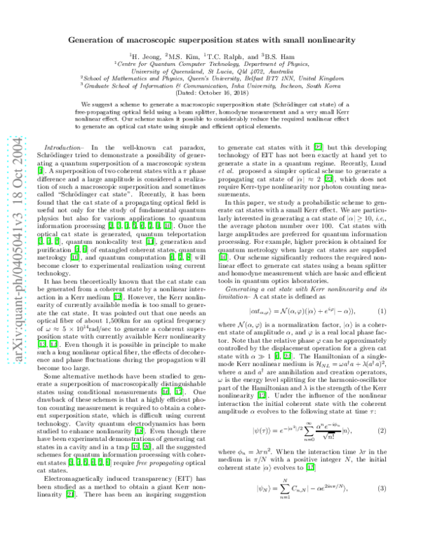 (PDF) Generation of macroscopic superposition states with small ...