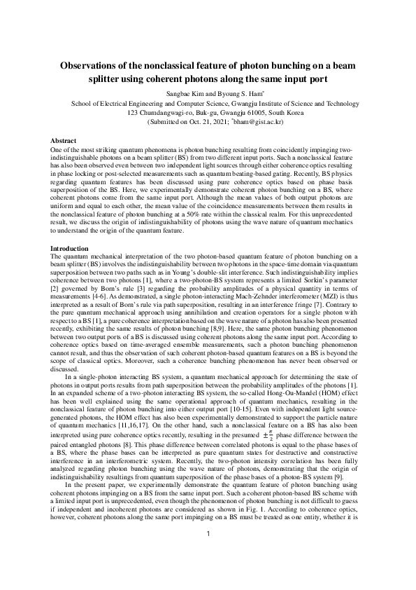 (PDF) Observations of the Nonclassical Feature of Photon Bunching on a ...