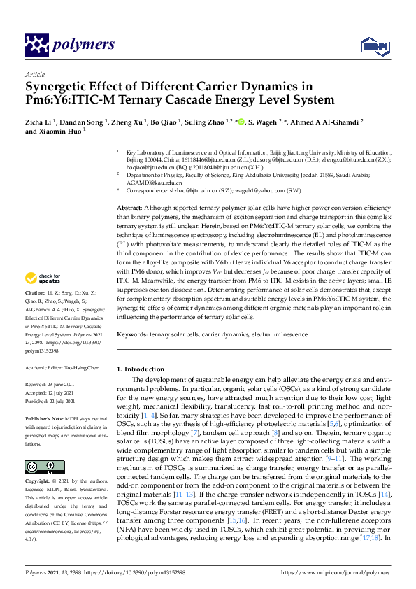 (PDF) Synergetic Effect of Different Carrier Dynamics in Pm6:Y6:ITIC-M ...