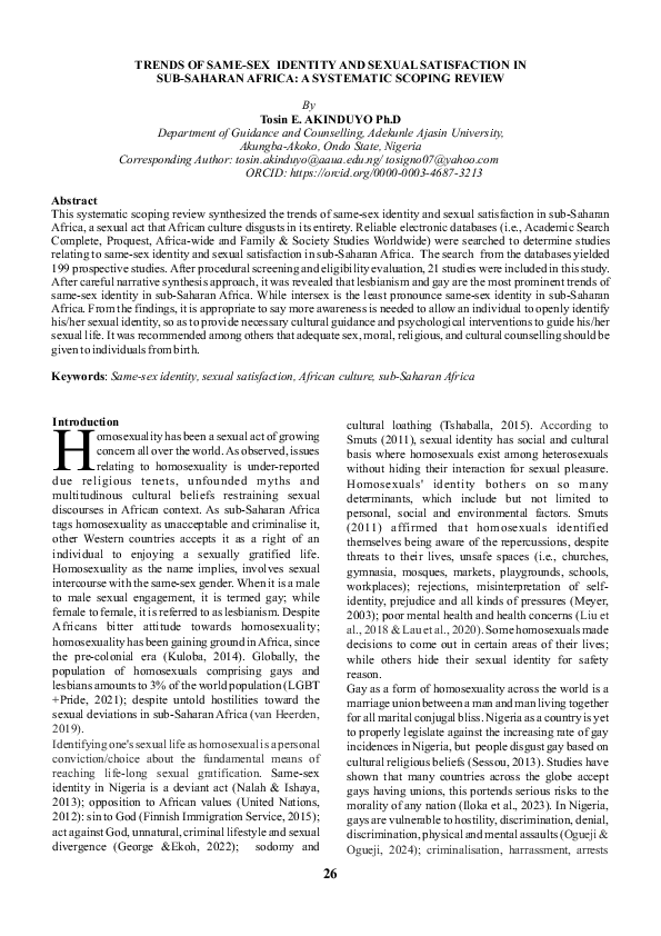 (PDF) TRENDS OF SAME-SEX IDENTITY AND SEXUAL SATISFACTION IN SUB ...