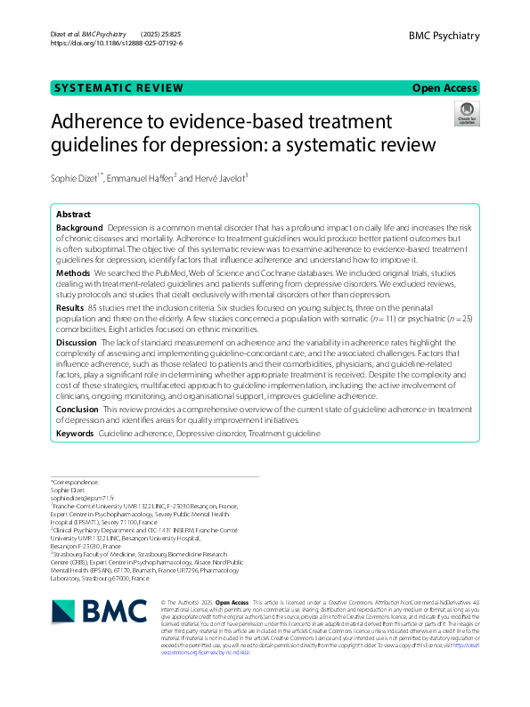 (PDF) Adherence to evidence-based treatment guidelines for depression ...